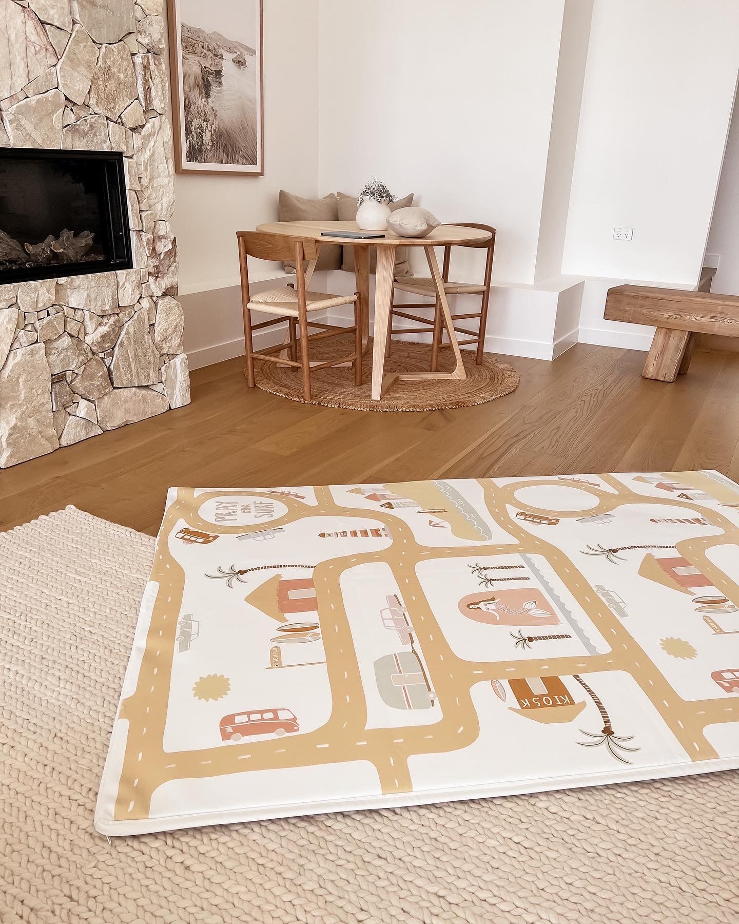 Softly Summer Cuvvy play mat cover, padded play mat, vegan leather, reversible, road play mat, palm tree, baby play mat